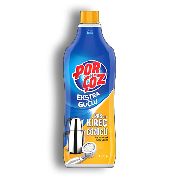 مایع جرم گیر رسوب زدای زرد اکسترا گوجلو پورچوز PORCOZ EXTA GUCLU ویژه کتری و شیرالات 1 لیتری اورجینال ساخت ترکیه